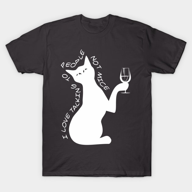 Cat with a glass (white print) T-Shirt by aceofspace